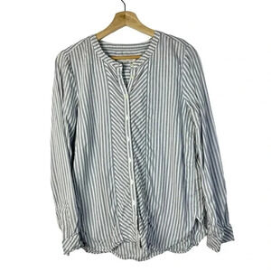 Ann Taylor LOFT Blue & White Mixed Stripe Long Sleeve Button Down S